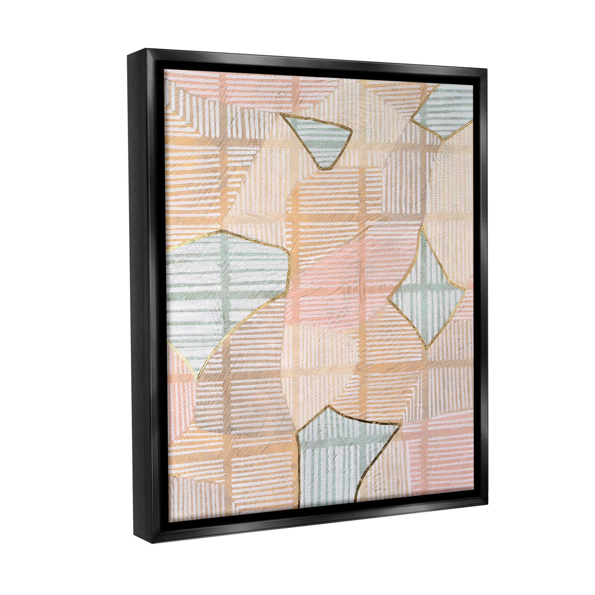 Stupell Industries Pastel Patterned Shapes Abstract Painting Black Floater Framed Canvas Art Print Wall Art, 17 x 21