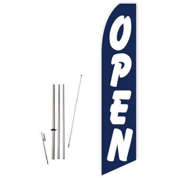 Open Blue Super Novo Feather Flag - Complete with 15ft Pole Set and Ground Spike