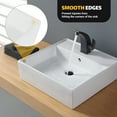thumbnail image 4 of Haosegd 15"x15" Square Bathroom Vessel Sink, Above Counter Bathroom Sinks with Overflow Hole, White Ceramic Vessel Vanity Sink for Bathroom, No Faucet and Drain, 4 of 7
