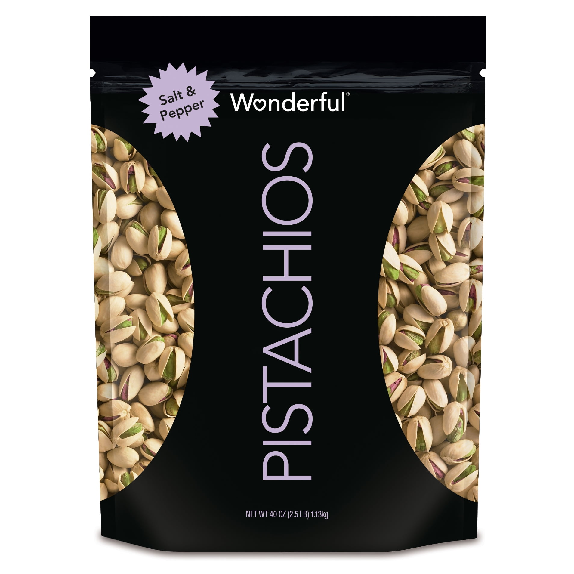 Wonderful Pistachios, Salt & Pepper, 40 Ounce Resealable Pouch
