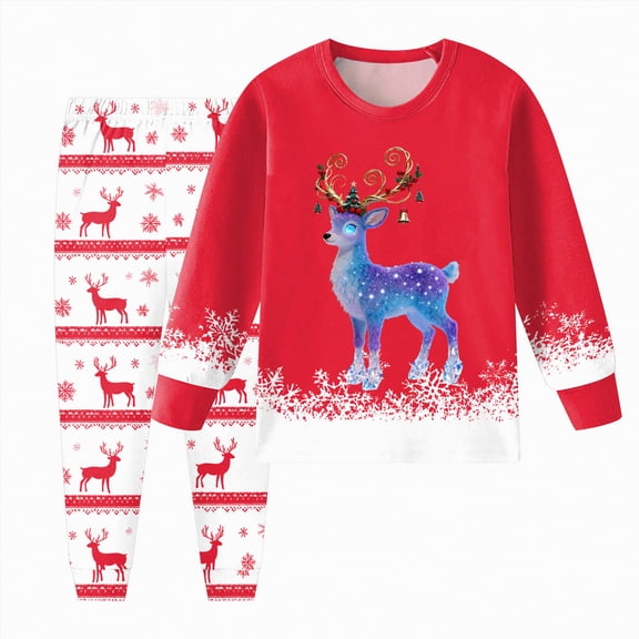 HCNTES Boys and Girls Long Sleeve Trousers Set Comfortable Soft Fashionable Christmas Print Children Pajamas Set,Sizes 5-6 Years