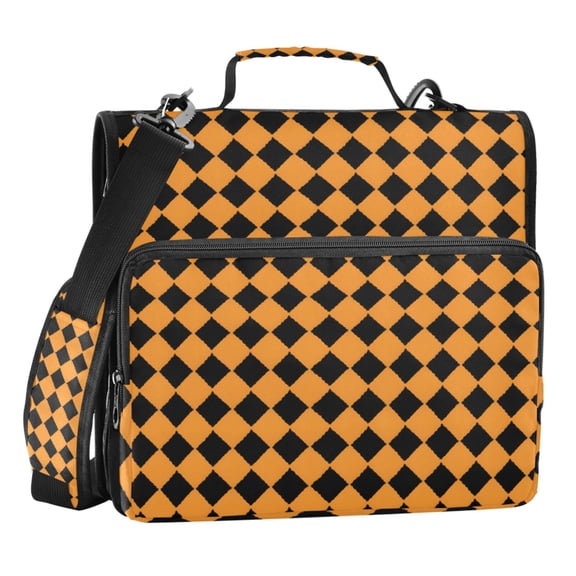 ALAZA Zipper Binder Orange Checked Grid Pattern 3 Ring Trapper Keeper File Folder Organizer Bag
