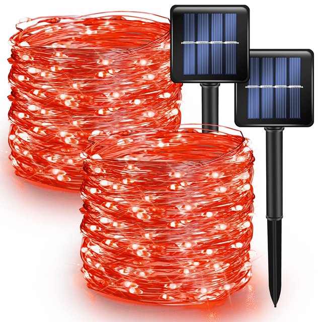 Guirnalda de luces solares Dazzle Bright, paquete de 2, 14 m, 240 LED, color rojo