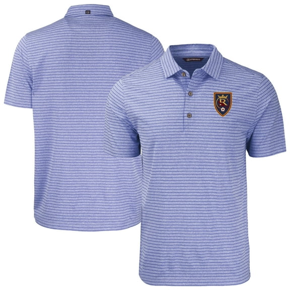 Men's-Cutter & Buck  Heather Blue Real Salt Lake Forge Eco Heather Stripe Stretch Recycled Polo