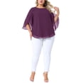 thumbnail image 2 of Agnes Orinda Women's Plus Size Chiffon Tops Petal 3/4 Sleeve Crew Neck Flowy Summer Casual Blouses 1X Dark Purple, 2 of 6