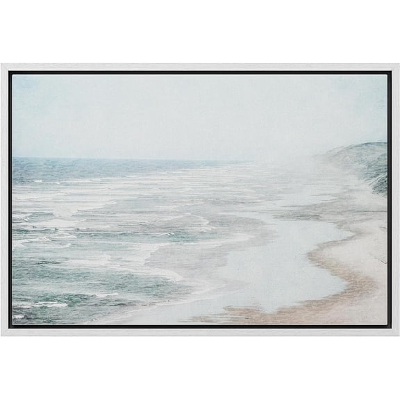 PixonSign Framed Canvas Print Wall Art Misty Fog Coastal Beach Shore Nature Wilderness Illustrations Fine Art Decorative Farmhouse/Country Relax/Calm/Cozy Multicolor Zen for Bedroom - 24"x36" White