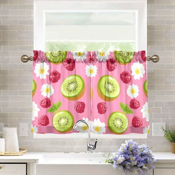 Yayeee Kitchen Curtains Tier Pair Light Filtering 27"x36" Rod Pocket Short Cafe Window Panel, Floral Raspberries