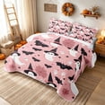 thumbnail image 3 of Erosebridal Kawaii Ghost Bed Spread Queen, Spooky Spiderweb Queen Coverlet Set for Girls, Pink Black, 3 Pieces 1 Quilt and 2 Pillowcases, 3 of 7