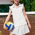 thumbnail image 5 of Girls Short Sleeve Polo Shirts Kids Ruffle Puff Sleeve Tops Button Collar School Uniform Shirts 5-14 Years White 100, 5 of 8