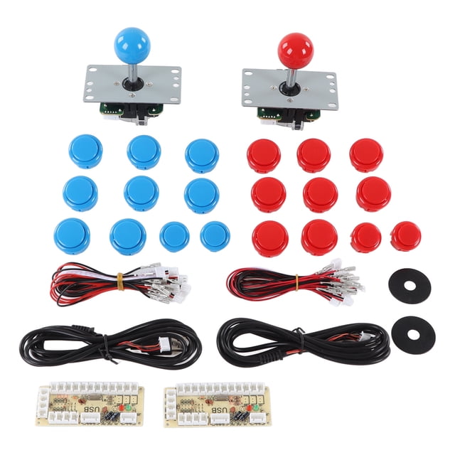 Kit de arcade para 2 jugadores, codificador de juegos de mesa USB, joystick, botones arcade para reuniones de amigos, azul y rojo