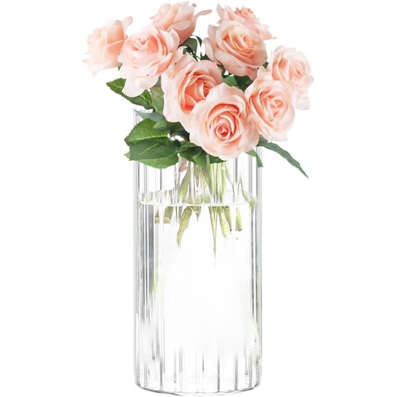 6 Inch Glass Vase with Vertical Stripe,Modern Ribbed Clear Flower Vase
