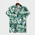 thumbnail image 3 of Camisa hawaiana con estampado retro de flores y empalmes para hombre, blusas de manga corta con botones y solapa, estilo hawaiano, para verano, 3 of 5