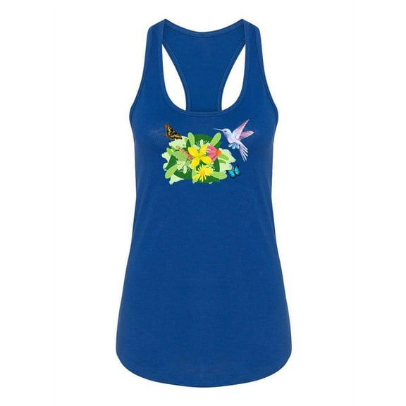 Tropical Flowers And Animals Racerback Tank Women -SPIdeals Designs, Female Small