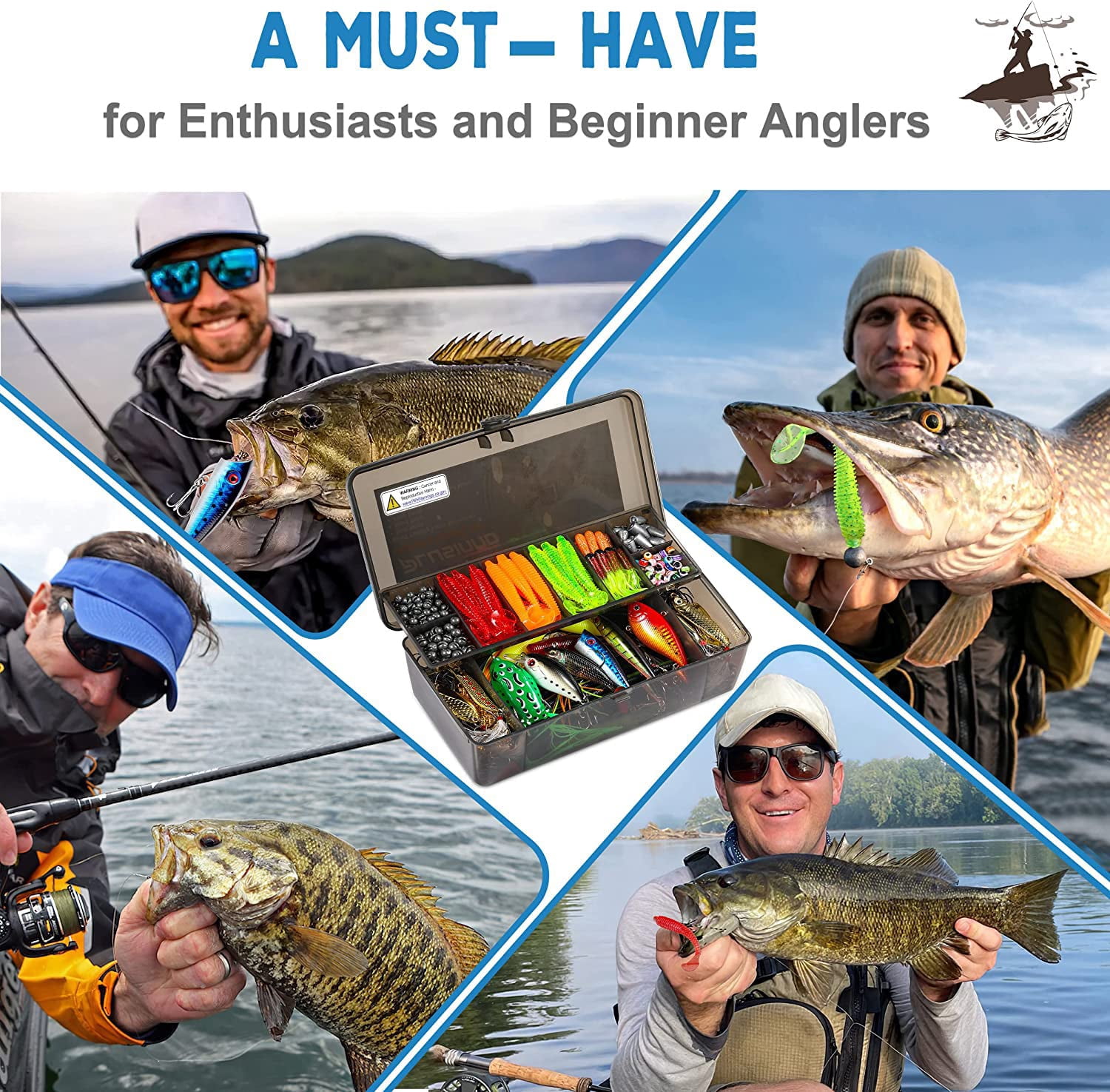 Fishing Lures Tackle Box Gifts For Men  Bass Trout Accessories Kit Saltwater & Freshwater Gear Including Topwater Hooks Spinnerbaits