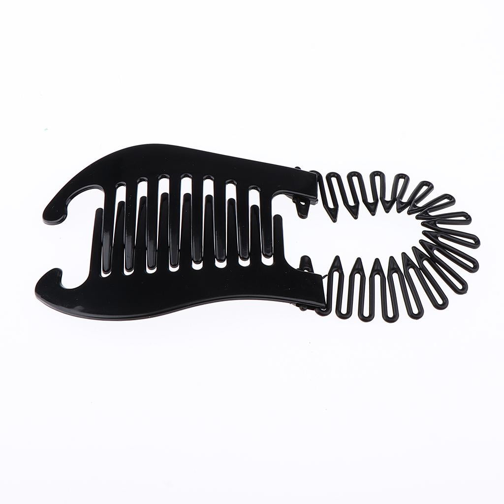 6x Interlocking Banana Combs Hairclip French Side Combs Holder Bendable Updo Hair Clip Elastics Ties - Brown + Black, 16x7cm