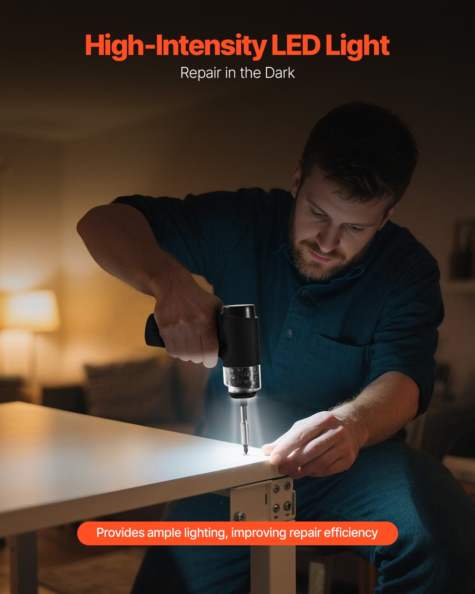 VEVOR Electric Screwdriver, 7 Torque Settings 0.5-5 N.m, 2500mAh Battery, Cordless Screwdriver Set with 32 PCS 1/4 in Bits, Digital Display, LED Light, Type-C Charging,for Furniture Electrical Repair