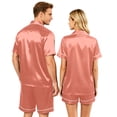 thumbnail image 4 of Lumtrix Matching Pajamas for Couples Men and Women Satin Button Down Loungewear Short Sleeve Sleepwear Soft 2 Pcs Pj Set（Women) Pink 4XL, 4 of 8