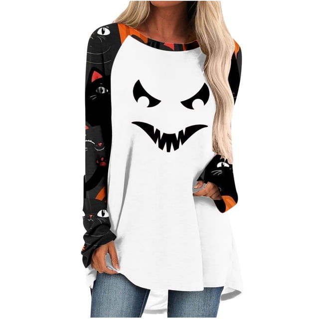 Camisas Para Mujer Casual Manga Larga Cuello Redondo Tops Blusa Suelta Festival Impreso Camisas Odeerbi ODB129677