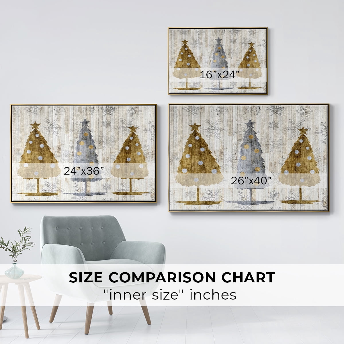 Sophisticated Christmas Collection A - Framed Gallery Wrapped Holiday Canvas - 25 x 37 - Gold Frame