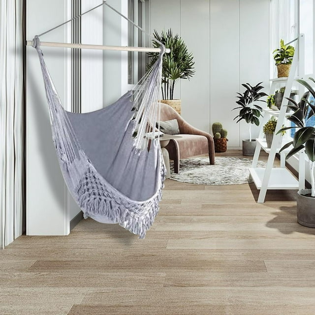 Hammock Chair Hanging Rope Swing 100cmx130cm Max 120kg with Storage Bag Hanging Swing Chair for Room Children's Swing Photography Props light gray