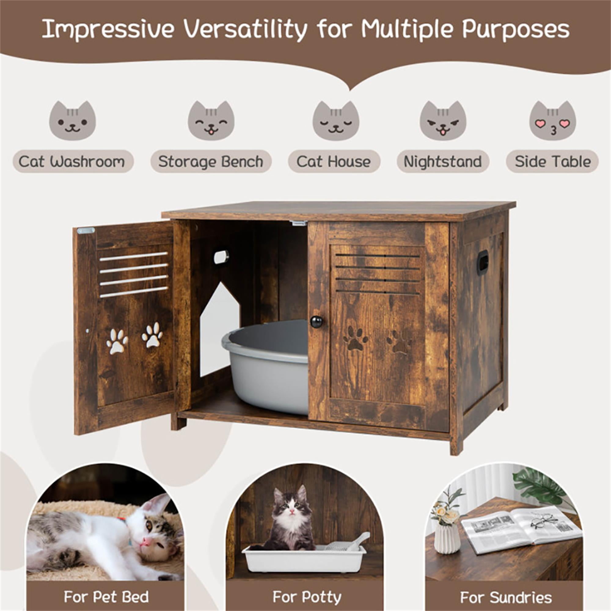 resenkos 27" Cat Litter Box Enclosure, Hidden Litter Box Furniture, Wood Cat House Washroom Cabinet Fit for Most of Cat and Litter Box, Brown