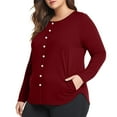 thumbnail image 2 of Women's Plus Size Button Down Shirts Casual Loose Long Sleeve Tops Ladies Solid Blouse with Pockets, 2 of 6