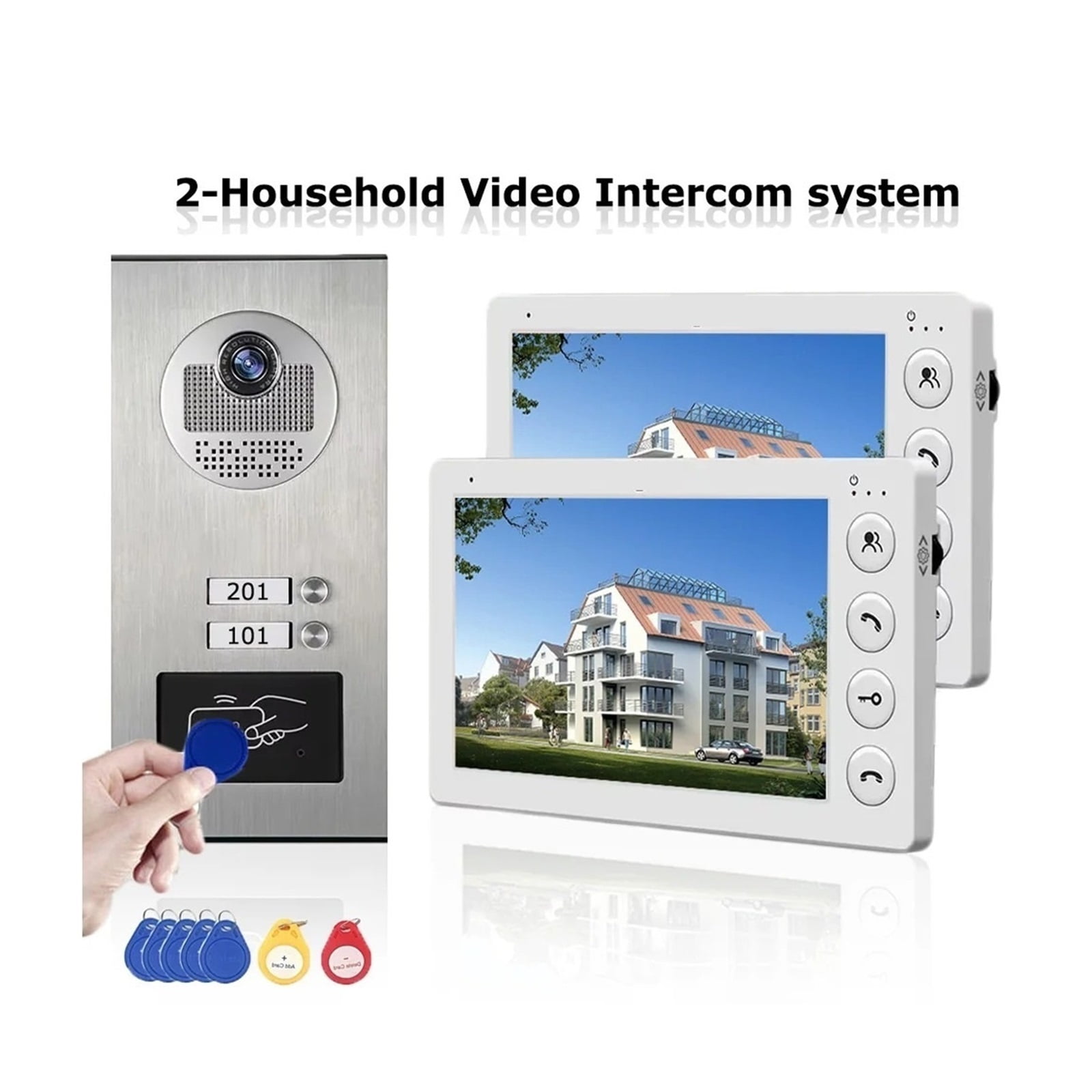 2/3/4 Unit Multi Apartments Intercom Video Doorbell With RFID Card Unlock 7inch 4Wired Video Door Phone System ,Crystal-Clear 2K