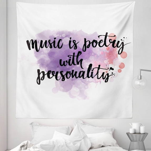 Saying Tapestry, Colorful Cloud of Dust with Music is a Poetry with Personality Slogan, Fabric Wall Hanging Decor for Bedroom Living Room Dorm, 5 Sizes, Lavender Coral and Black, by Ambesonne