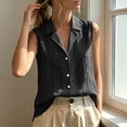 thumbnail image 2 of Aezemi Women Cotton Linen Shirts, Dressy Sleeveless Collared Button down V Neck Blouses, Summer Business Casual Office Tank Tops, 2 of 8