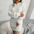 thumbnail image 5 of Long Sleeve Sweater Dress for Women Solid Color High Waist Knitted Cable Dress Loose Mock Neck Sweater Dresses Mini, 5 of 5