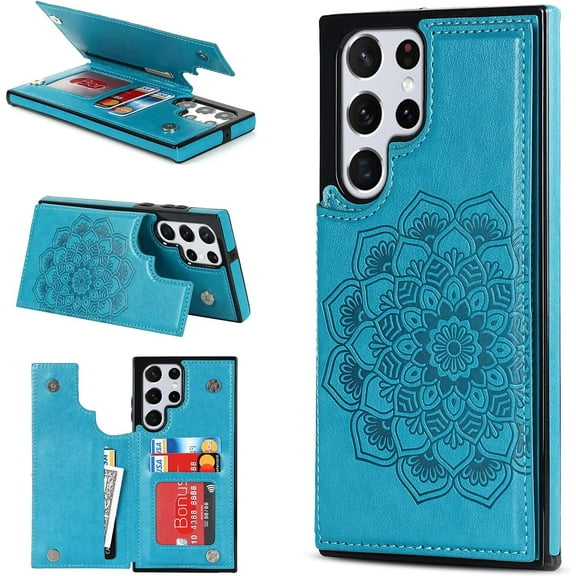 Case for Samsung Galaxy S22 Ultra 5G, Glitter PU Leather Case with [Two Magnetic Clasp] [Card Slots] Kickstand Function Durable Shockproof Soft TPU Case Back Wallet Cover - Glitter Rose Gold
