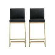 TOV Furniture Parma Black Vegan Leather Counter Stool with Gold Legs - Set of 2