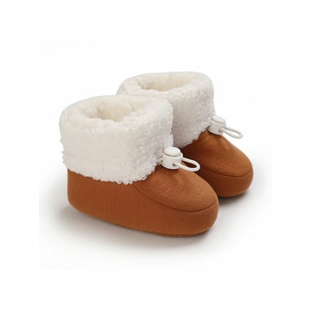 

Colisha Infant Baby Winter Booties Mid Calf Snow Boots Cotton Ankle Boot Indoor Cute Crib Shoes Plush Lined Warm Bootie Brown 5C