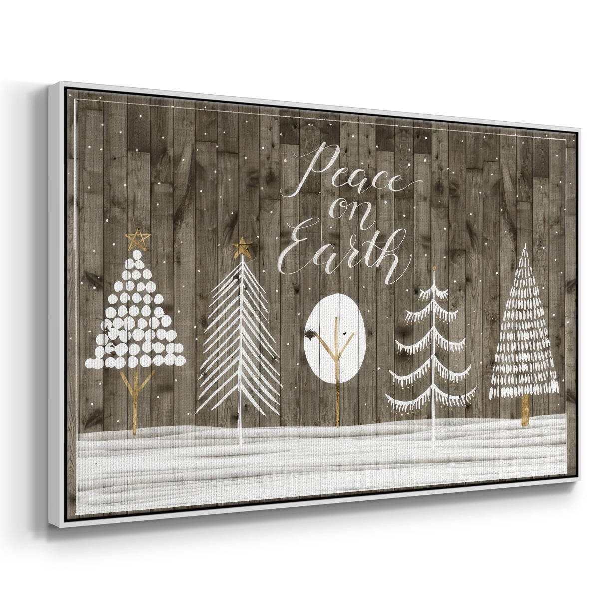Wooded White Christmas Collection A - Framed Gallery Wrapped Holiday Canvas - 27 x 41 - White Frame