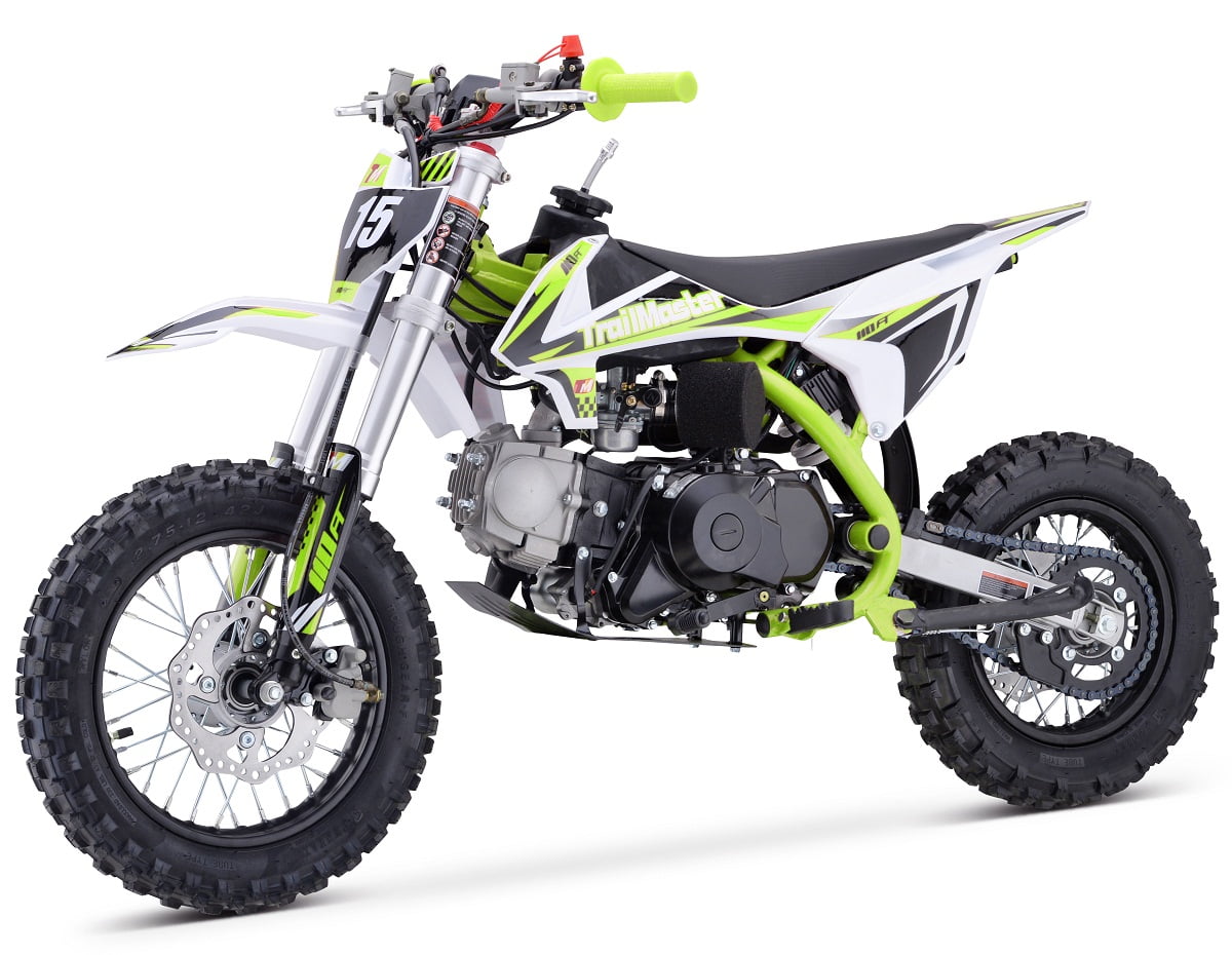 Green - Trailmaster TM22 125cc Dirt Bike, Kick Start Manual Clutch