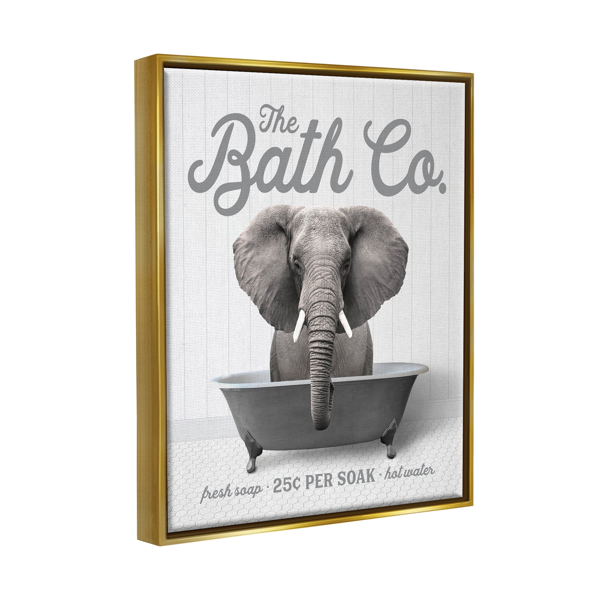 Stupell Industries Elephant in Bathtub Animals & Insects Painting Gold Floater Framed Art Print Wall Art, 25 x 31