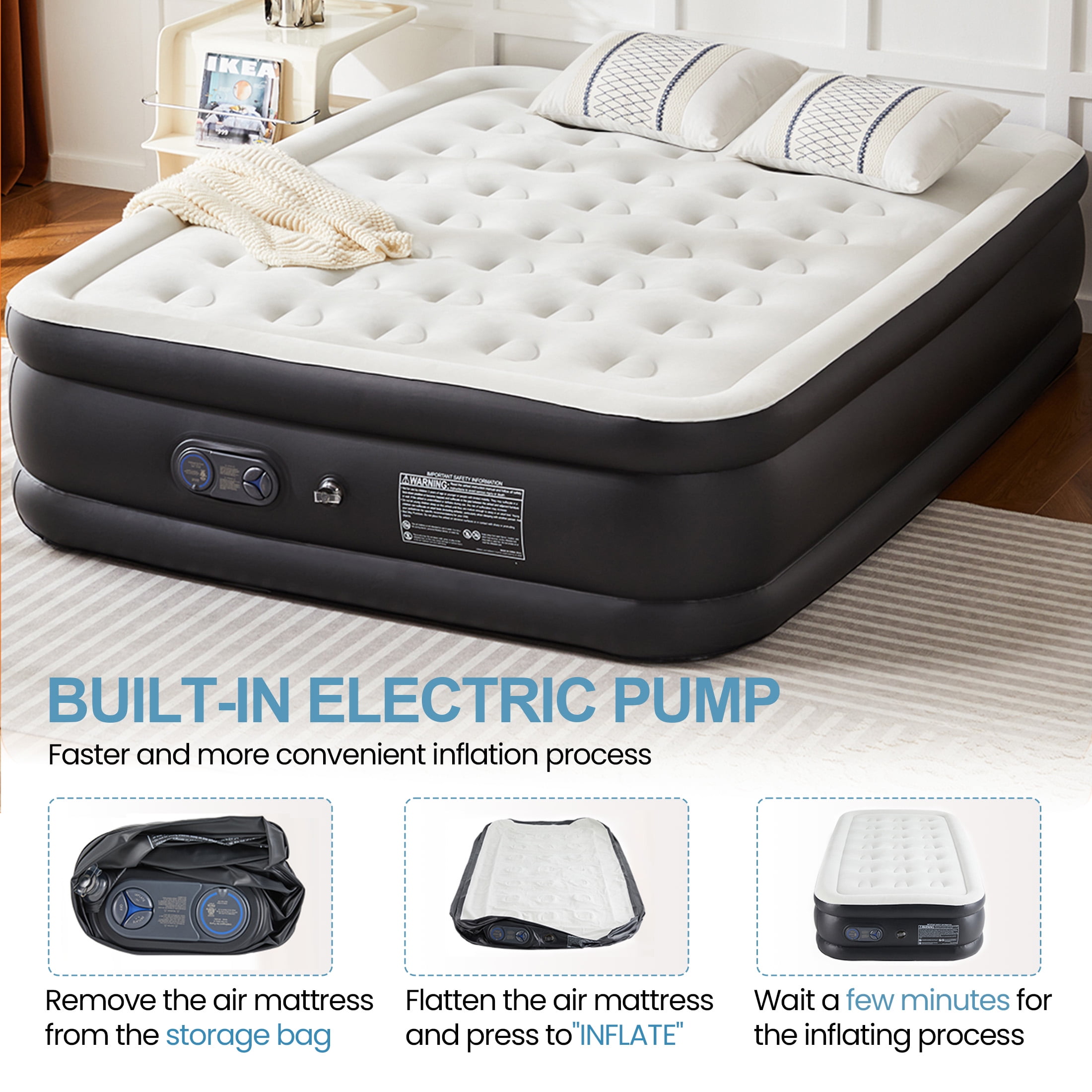 Aukfa 16" Twin Air Mattress with Built-in Pump, Inflatable Airbed for Camping, Travel, 660lbs