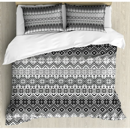 Nordic Duvet Cover Set Knitting Theme Chevron Pixel Art Pattern