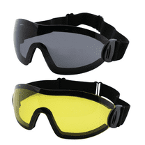 Global Vision Flare Motorcycle Goggles For Men Or Women Polycarbonate One-Piece Lens w/ Double-Sided Anti-fog Coating 2 Pairs Smoke & Yellow Lenses