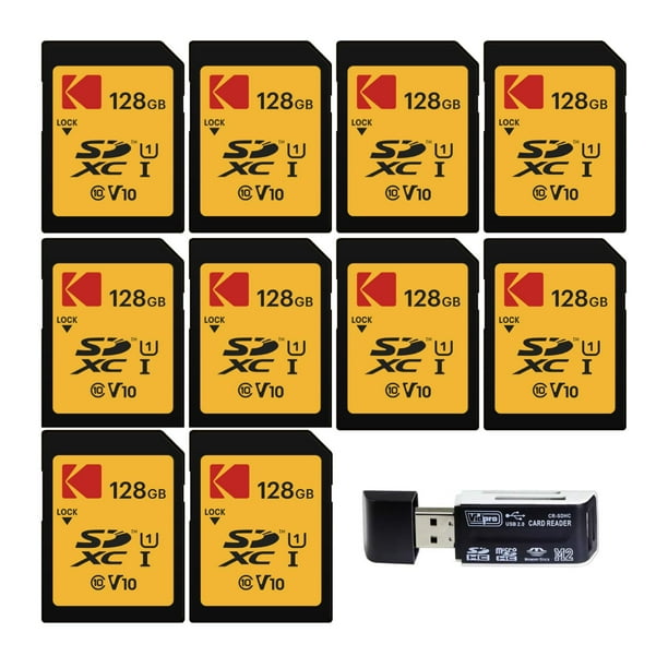 Tarjeta de memoria KODAK SDXC UHS-I clase 10 V10 de 128 GB, paquete de 10