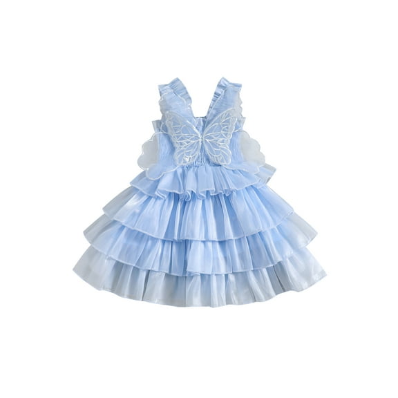 Toddler Baby Girls Princess Dress Sleeveless Butterfly Layered Tulle Summer Party A-line Dress