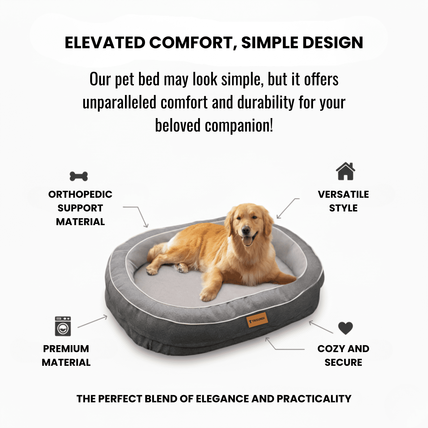 Oval Orthopedic Dog Bed with Removable Washable Cover – Calming Pet Bed with High-Density Honeycomb Sponge, Non-Slip Bottom, Durable Scratch-Resistant Fabric for Medium and Large Dogs