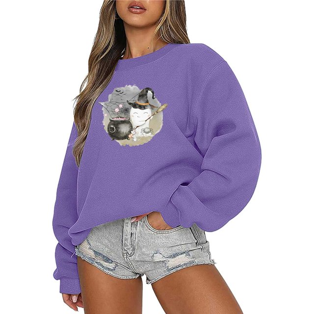 Rbaofujie Chandails pour Femmes Mode Décontractée Manches Longues Col Rond Imprimé Chandail en Molleton pour Dames Haut Blouse Violet Graphique Chandails à Capuchon