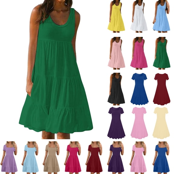 Lenago Women's Plus Size Summer Dresses Fashion Holiday Summer Solid Color Sleeveless Party Beach Dress