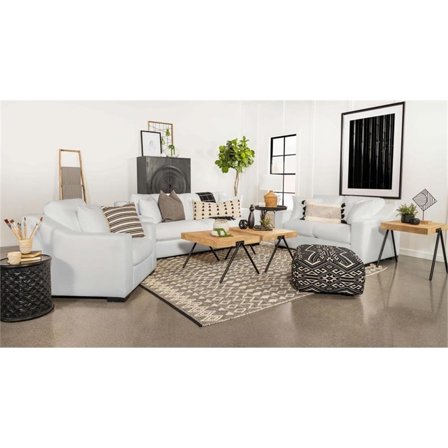 Maklaine 3-piece Fabric Upholstered Sloped Arms Living Room Set in White