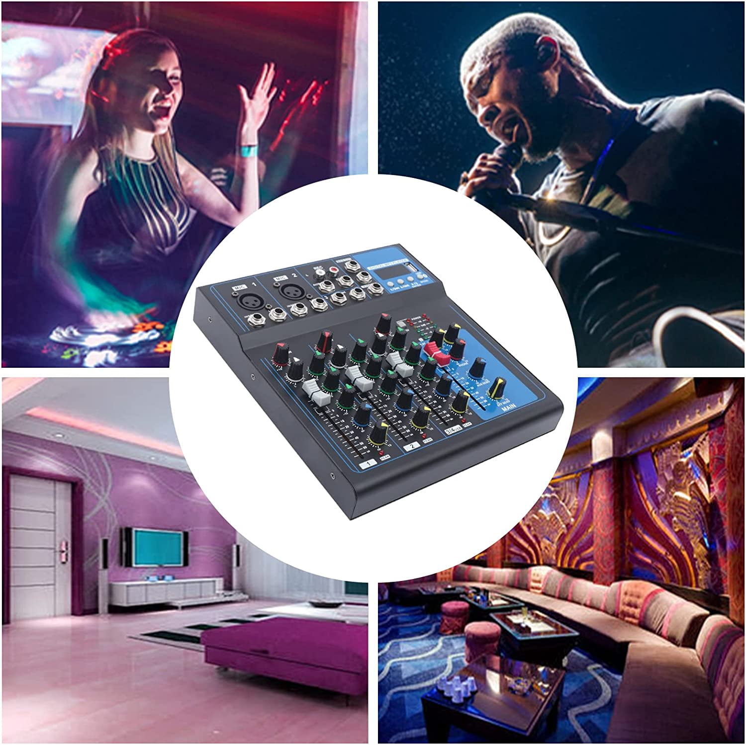 Anqidi Professional 4 Channel Digital USB Audio Interface Bluetooth Studio DJ KTV Mixer Sound Board Console 110V