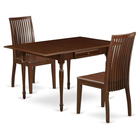 East West Furniture Monza 3-piece Dining Set with Wood Seat in Mahogany