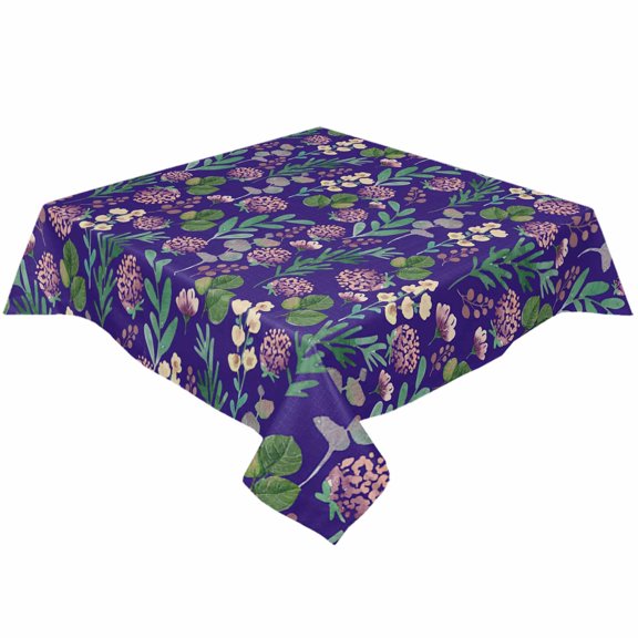 Purple Green Botanical Square/Round Tablecloths 52x52,Country Watercolor Flower Leaves Table Cloth Table Cover Indoor/Outdoor Tabletop Decor for Wedding Holiday Party Dinner Baby Shower