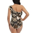 thumbnail image 5 of Sikiie Cute French Bulldog Print Women One Piece Swimsuits Tummy Control One Shoulder Bathing Suits Ruffle Swimwear, From S to XXL-Medium, 5 of 6