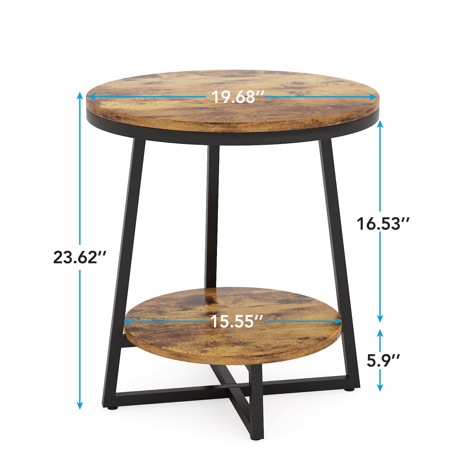 MAYEERTY 2-Tier Round Edge End Table Open Shelf Easy Assembly Labeled Parts Home Use